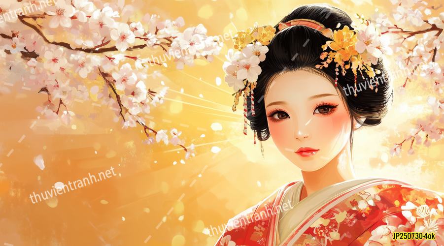 Tranh dán tường hoa cô gái Geisha Nhật Bản-JP250730-4ok - Tranh tường chất lượng cao